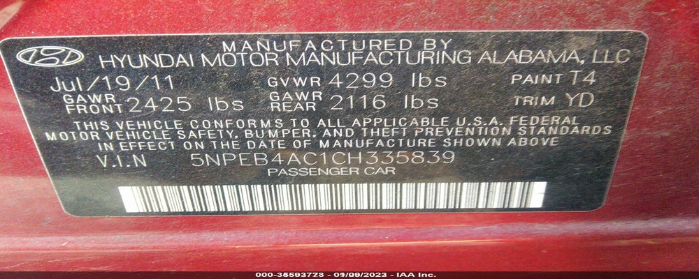 5NPEB4AC1CH335839 2012 HYUNDAI SONATA photo no. 9