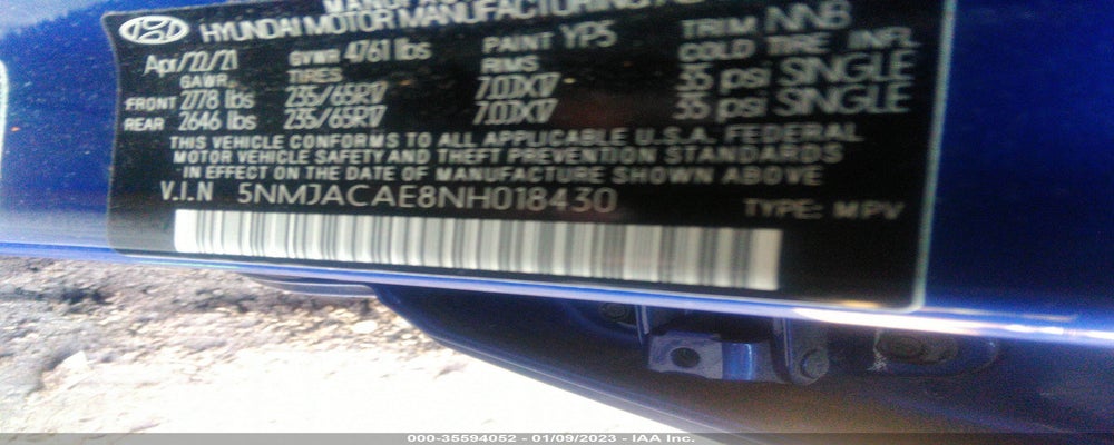 5NMJACAE8NH018430 2022 HYUNDAI TUCSON photo no. 9