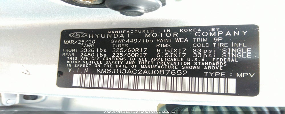 KM8JU3AC2AU087652 2010 HYUNDAI TUCSON photo no. 9