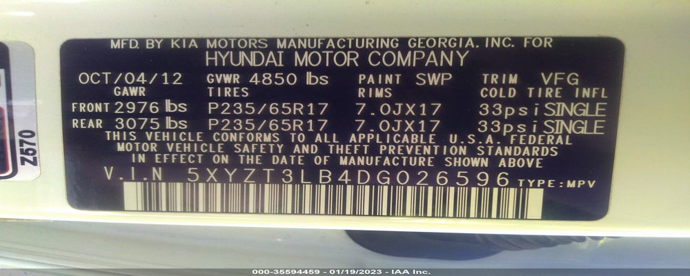 5XYZT3LB4DG026596 2013 HYUNDAI SANTA FE photo no. 9