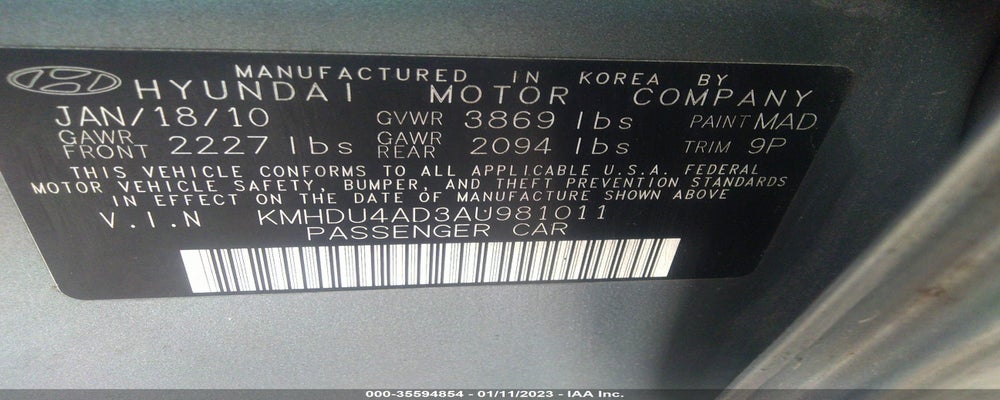 KMHDU4AD3AU981011 2010 HYUNDAI ELANTRA photo no. 9