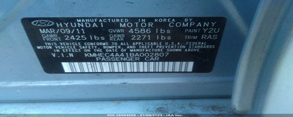 KMHEC4A41BA002807 2011 HYUNDAI SONATA photo no. 9