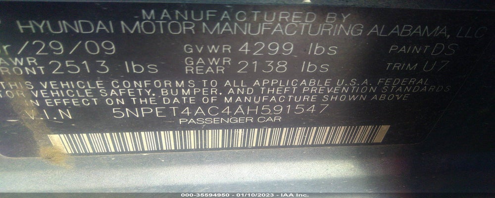 5NPET4AC4AH591547 2010 HYUNDAI SONATA photo no. 9