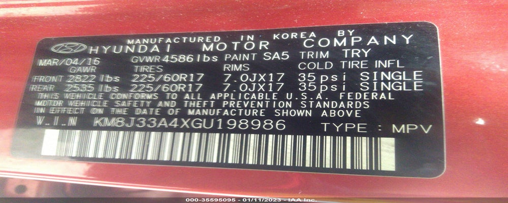 KM8J33A4XGU198986 2016 HYUNDAI TUCSON photo no. 9