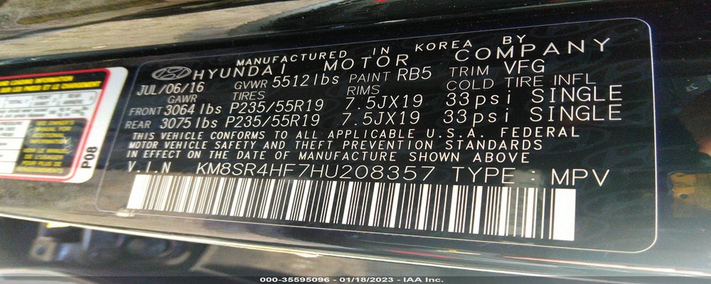 KM8SR4HF7HU208357 2017 HYUNDAI SANTA FE photo no. 9