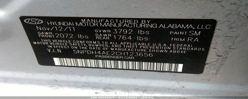 5NPDH4AE2CH123656 2012 HYUNDAI ELANTRA photo no. 9