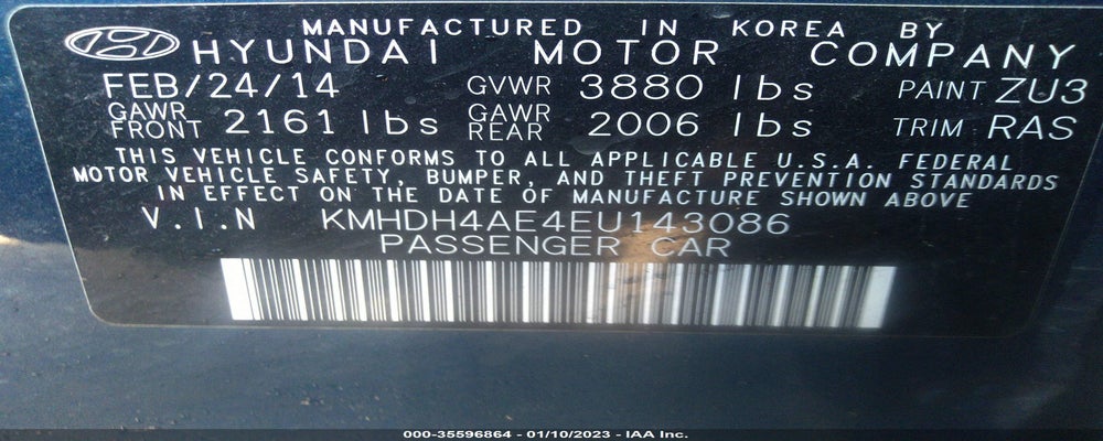 KMHDH4AE4EU143086 2014 HYUNDAI ELANTRA photo no. 9