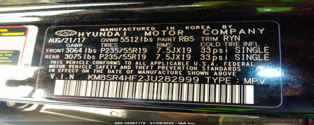 KM8SR4HF2JU282999 2018 HYUNDAI SANTA FE photo no. 9