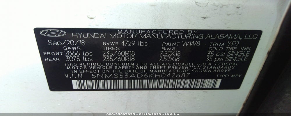 5NMS53AD6KH042687 2019 HYUNDAI SANTA FE photo no. 9