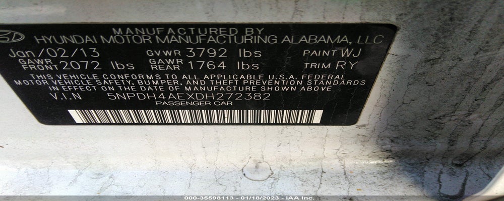 5NPDH4AEXDH272382 2013 HYUNDAI ELANTRA photo no. 9