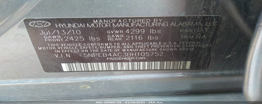 5NPEB4AC3BH105752 2011 HYUNDAI SONATA photo no. 9