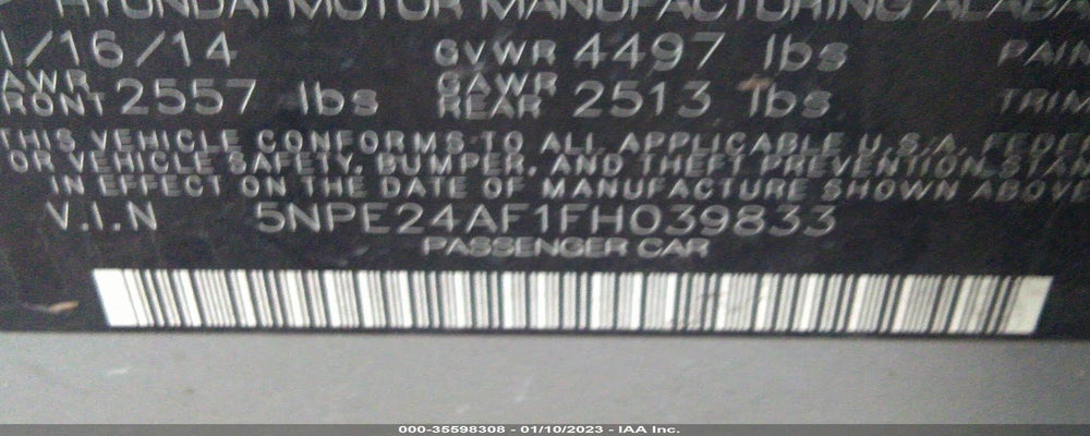 5NPE24AF1FH039833 2015 HYUNDAI SONATA photo no. 9