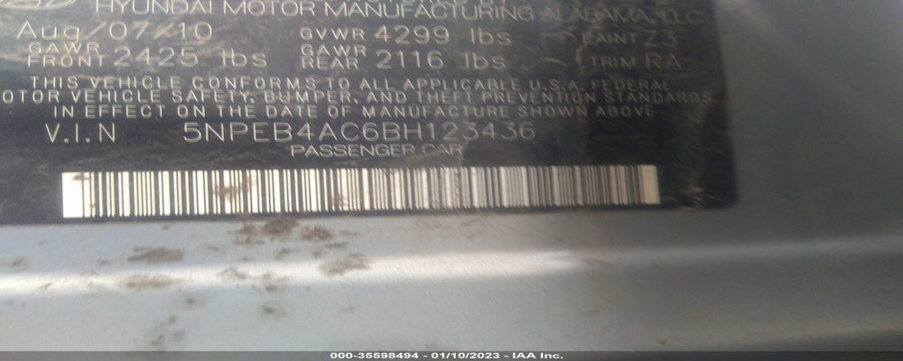 5NPEB4AC6BH123436 2011 HYUNDAI SONATA photo no. 9