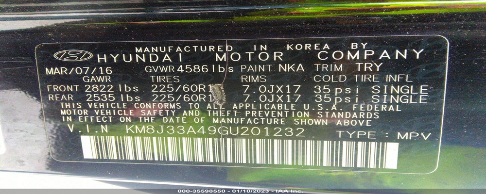 KM8J33A49GU201232 2016 HYUNDAI TUCSON photo no. 9