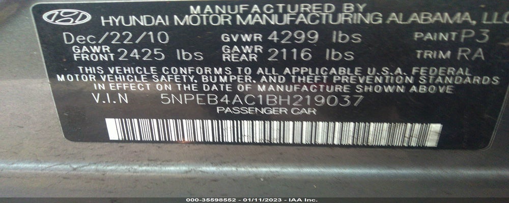 5NPEB4AC1BH219037 2011 HYUNDAI SONATA photo no. 9