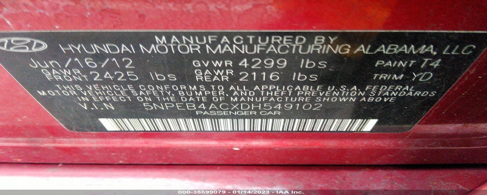 5NPEB4ACXDH549102 2013 HYUNDAI SONATA photo no. 9