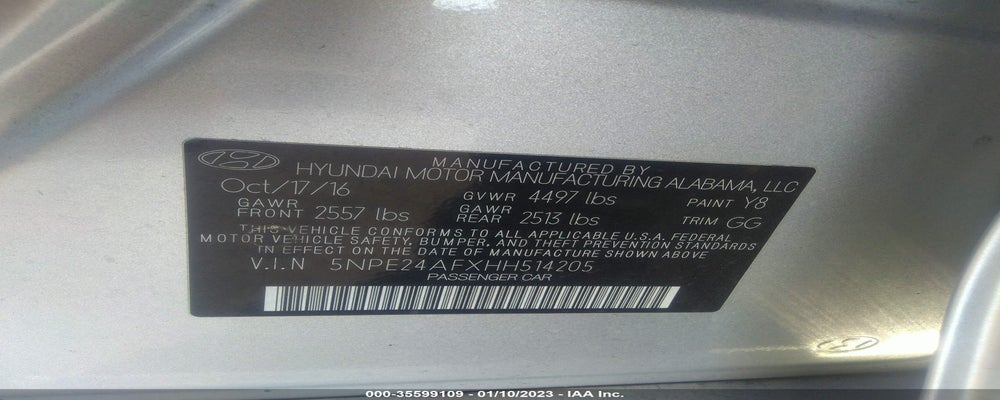 5NPE24AFXHH514205 2017 HYUNDAI SONATA photo no. 9
