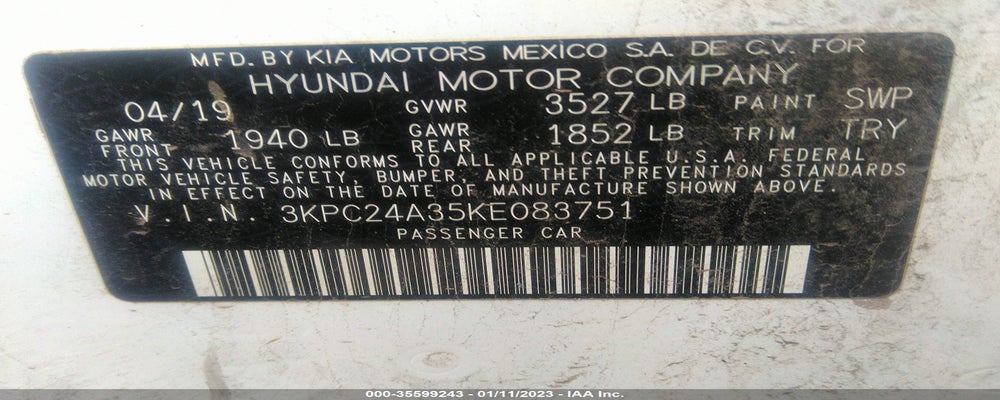 3KPC24A35KE083751 2019 HYUNDAI ACCENT photo no. 9