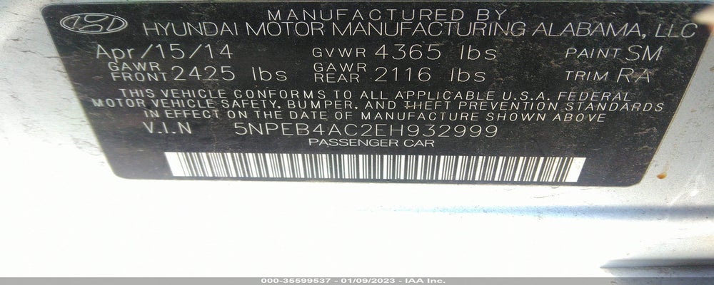 5NPEB4AC2EH932999 2014 HYUNDAI SONATA photo no. 9