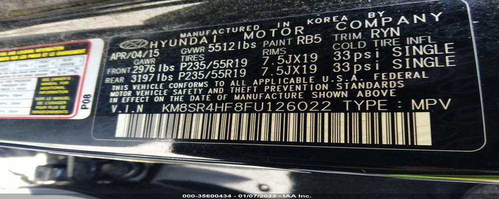 KM8SR4HF8FU126022 2015 HYUNDAI SANTA FE photo no. 9