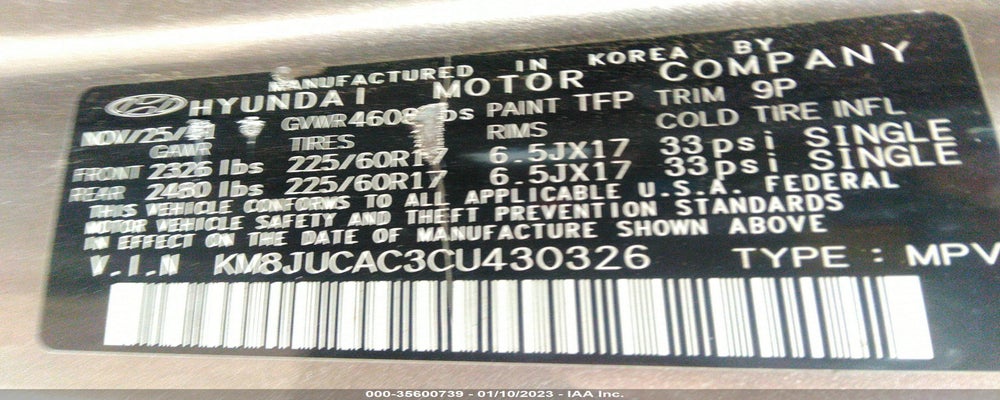 KM8JUCAC3CU430326 2012 HYUNDAI TUCSON photo no. 9