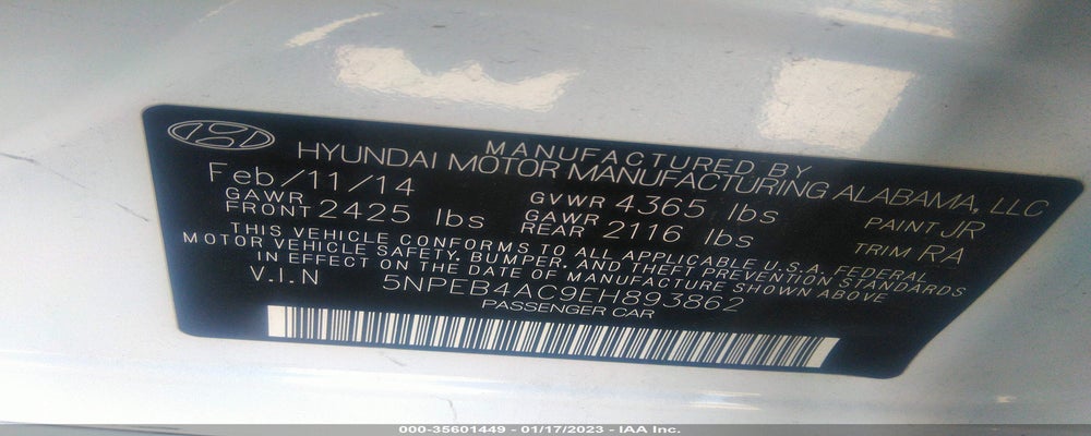5NPEB4AC9EH893862 2014 HYUNDAI SONATA photo no. 9