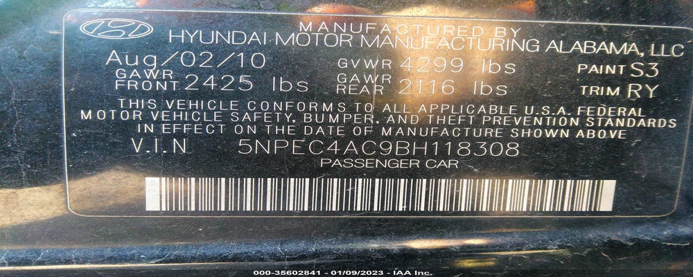 5NPEC4AC9BH118308 2011 HYUNDAI SONATA photo no. 9