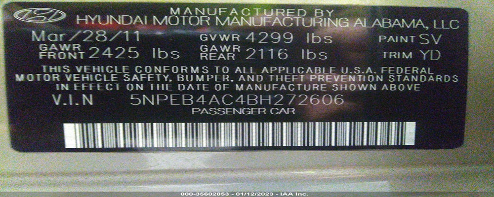 5NPEB4AC4BH272606 2011 HYUNDAI SONATA photo no. 9