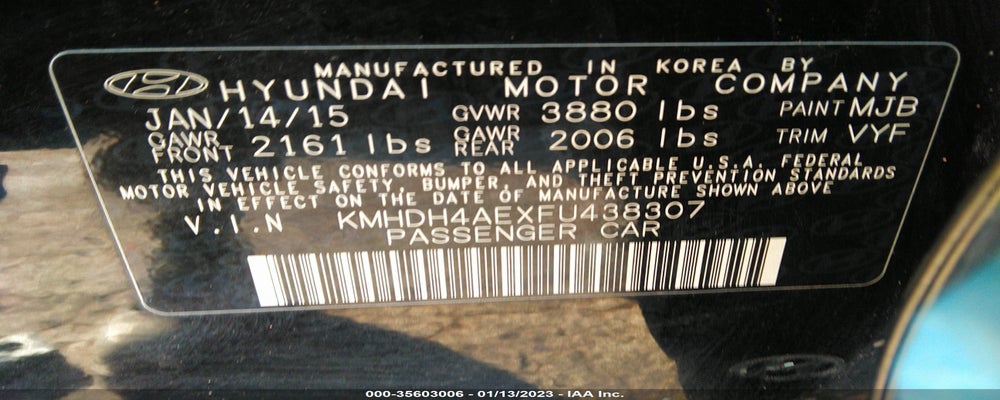 KMHDH4AEXFU438307 2015 HYUNDAI ELANTRA photo no. 9