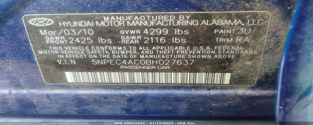 5NPEC4AC0BH027637 2011 HYUNDAI SONATA photo no. 9