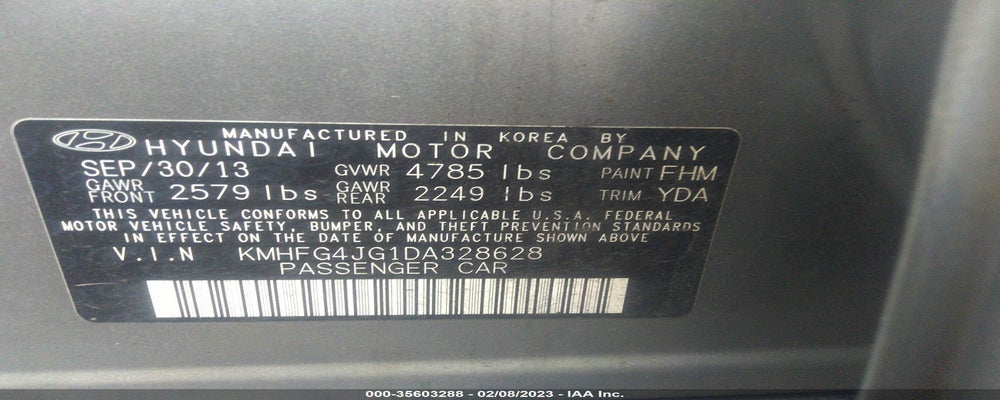 KMHFG4JG1DA328628 2013 HYUNDAI AZERA photo no. 9