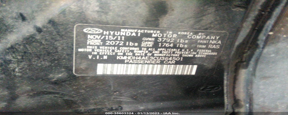 KMHDH4AE3CU364501 2012 HYUNDAI ELANTRA photo no. 9