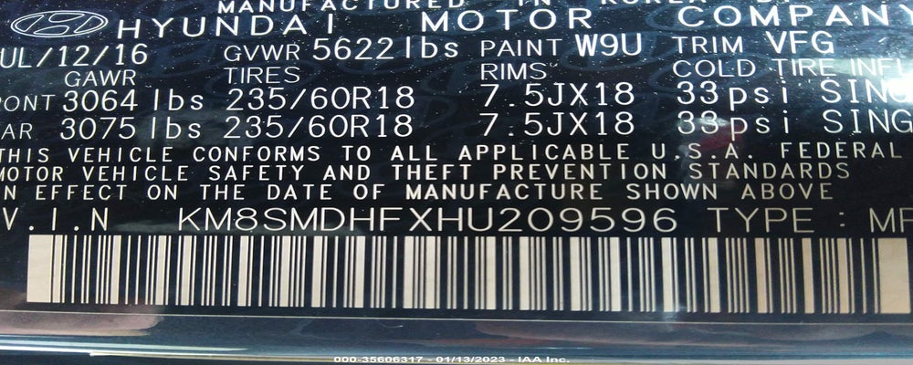 KM8SMDHFXHU209596 2017 HYUNDAI SANTA FE photo no. 9