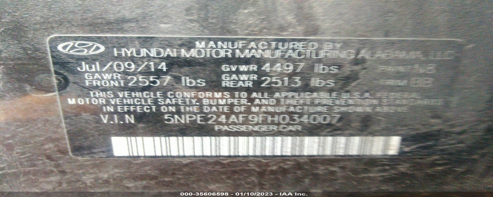 5NPE24AF9FH034007 2015 HYUNDAI SONATA photo no. 9
