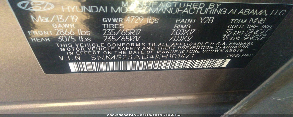 5NMS23AD4KH101471 2019 HYUNDAI SANTA FE photo no. 9