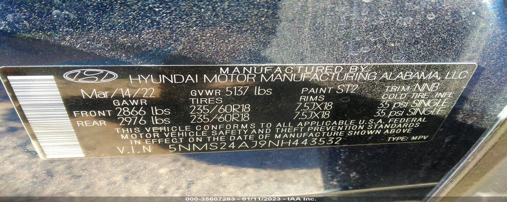 5NMS24AJ9NH443532 2022 HYUNDAI SANTA FE photo no. 9