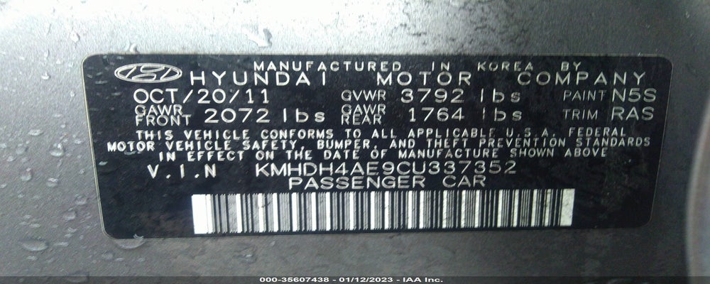 KMHDH4AE9CU337352 2012 HYUNDAI ELANTRA photo no. 9