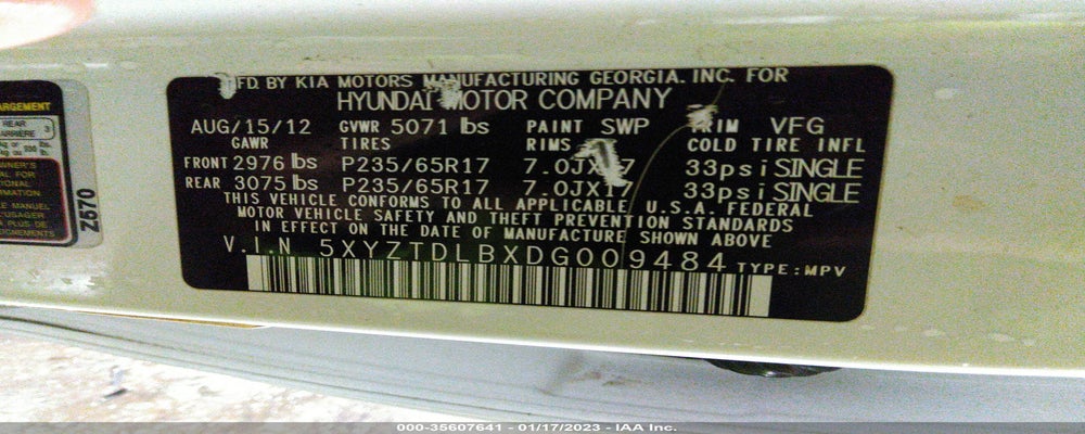 5XYZTDLBXDG009484 2013 HYUNDAI SANTA FE photo no. 9