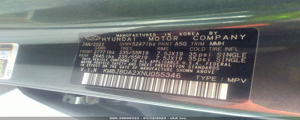 KM8JBDA2XNU055346 2022 HYUNDAI TUCSON PLUG-IN HYBRID photo no. 9