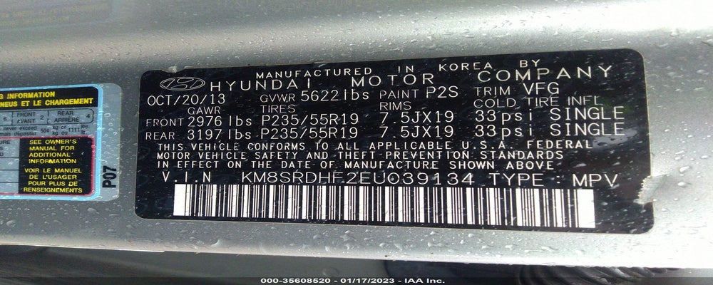 KM8SRDHF2EU039134 2014 HYUNDAI SANTA FE photo no. 9