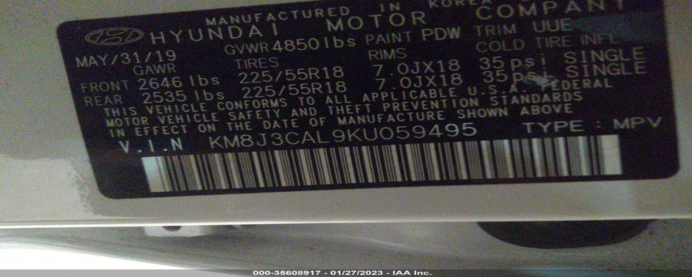 KM8J3CAL9KU059495 2019 HYUNDAI TUCSON photo no. 9
