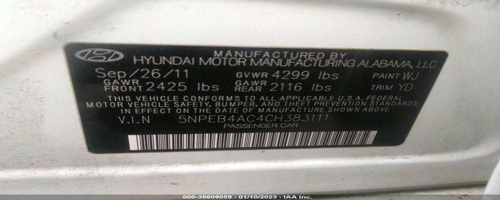 5NPEB4AC4CH383111 2012 HYUNDAI SONATA photo no. 9