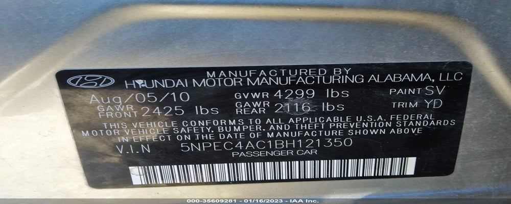 5NPEC4AC1BH121350 2011 HYUNDAI SONATA photo no. 9
