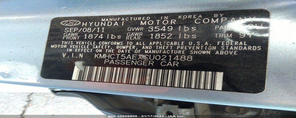 KMHCT5AEXCU021488 2012 HYUNDAI ACCENT photo no. 9