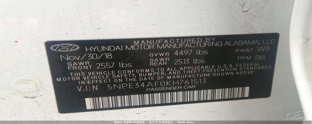 5NPE34AF0KH761513 2019 HYUNDAI SONATA photo no. 9
