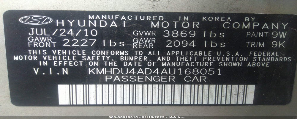 KMHDU4AD4AU168051 2010 HYUNDAI ELANTRA photo no. 9
