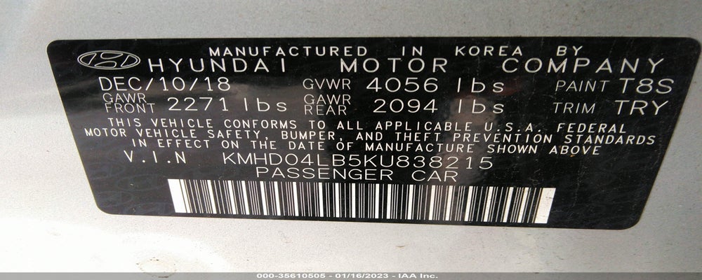 KMHD04LB5KU838215 2019 HYUNDAI ELANTRA photo no. 9