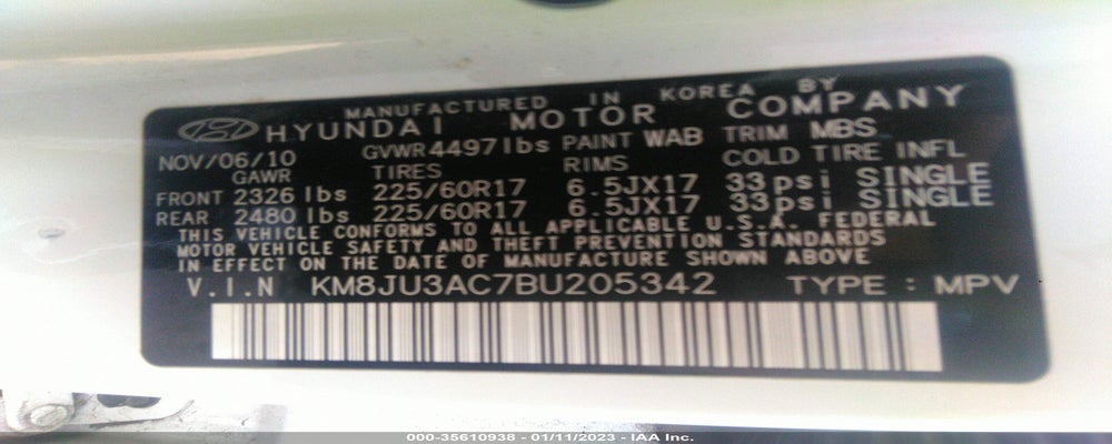 KM8JU3AC7BU205342 2011 HYUNDAI TUCSON photo no. 9