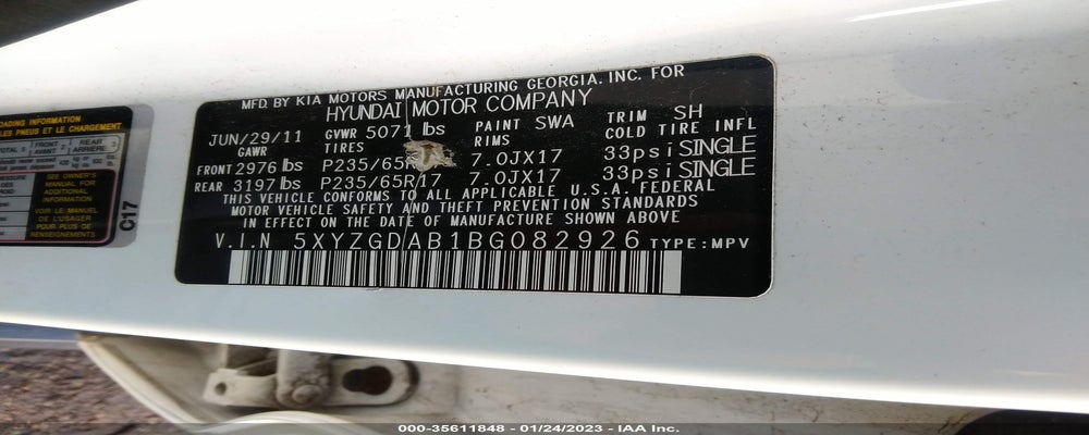 5XYZGDAB1BG082926 2011 HYUNDAI SANTA FE photo no. 9