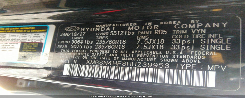 KM8SN4HF8HU239953 2017 HYUNDAI SANTA FE photo no. 9
